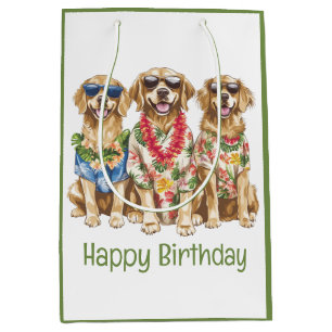 Happy Birthday Hawaiian Golden Retriever Dogs Medium Gift Bag