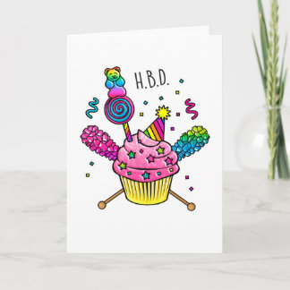 Happy Birthday HBD Gummy Bear Cupcake Card