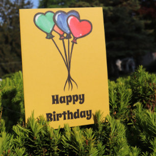 Happy Birthday Heart Balloons Birthday Party       Card