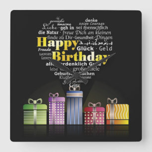 Happy Birthday Heart Square Wall Clock