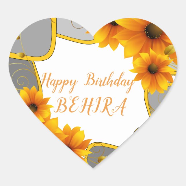 Happy Birthday  heart Sticker sunflowers (Front)