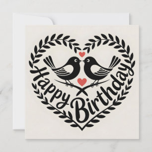 Happy Birthday Heart with Love Birds Graphic Holiday Card