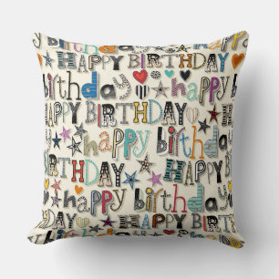 happy birthday hearts and stars cushion