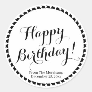 Happy Birthday hearts custom script name Classic Round Sticker