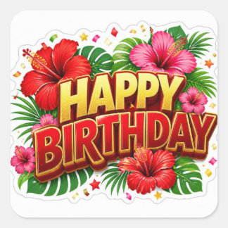 Happy Birthday Hibiscus Sticker