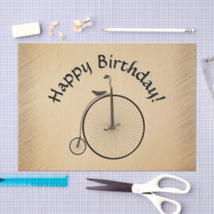 Happy Birthday High-Wheel Antique Bicycle Rustic Tissue Paper