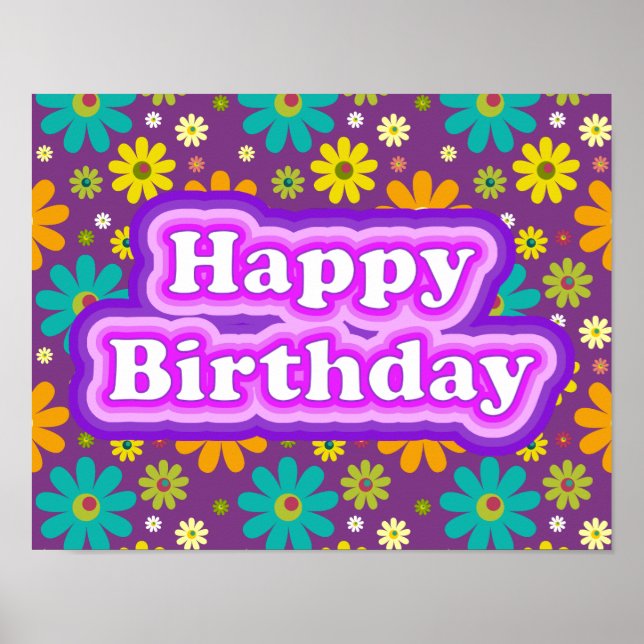Happy Birthday Hippie Flowers Poster (Front)
