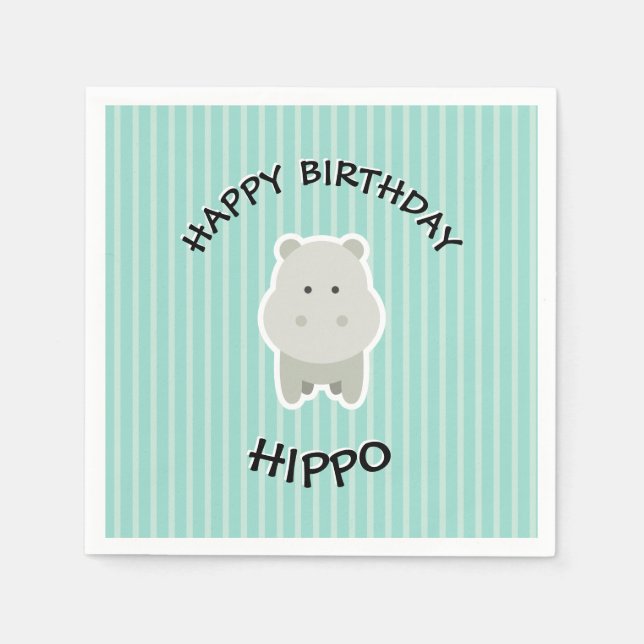 Happy Birthday Hippo Cute Party Animal Napkin (Front)