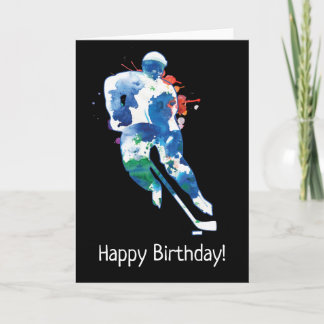 Happy Birthday Hockey Player Watercolor Card