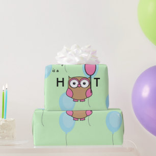 Happy Birthday Hoot Owl with Balloons Wrapping Paper