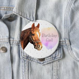Happy Birthday Horse Back Riding Pretty Animal Kid 10 Cm Round Badge