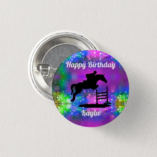 Happy Birthday Horse Hunter Jumper Equestrian 3 Cm Round Badge (Front & Back)