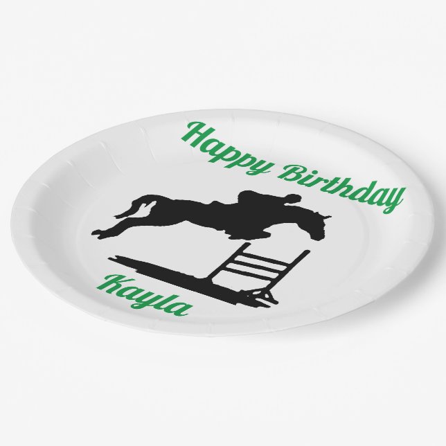 Happy Birthday Horse Hunter Jumper Equestrian Paper Plate (Angled)