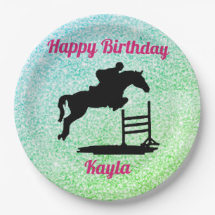 Happy Birthday Horse Hunter Jumper Equestrian Paper Plate