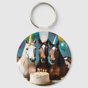Happy Birthday Horses Wearing Party Hats, Key Ring