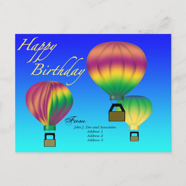Happy Birthday Hot Air Balloon  Postcard (Front)