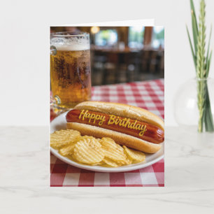 Happy Birthday Hot Dog and Beer Humour Card