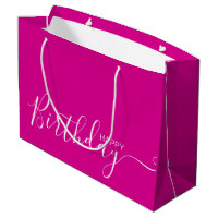 Happy Birthday Hot Pink White Elegant 