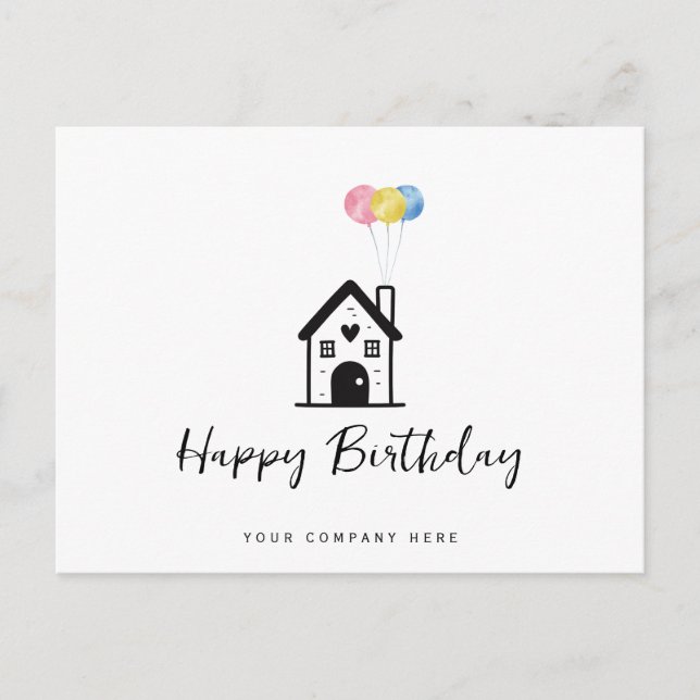 Happy Birthday House Balloons Real Estate Postcard (Front)