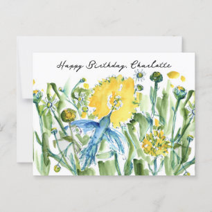 Happy Birthday Hummingbird Flowers Custom Postcard