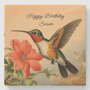 Happy Birthday Hummingbird Stone Coaster