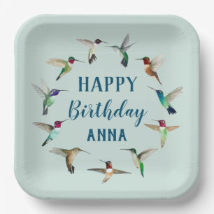 Happy Birthday Hummingbirds Custom Paper Plates
