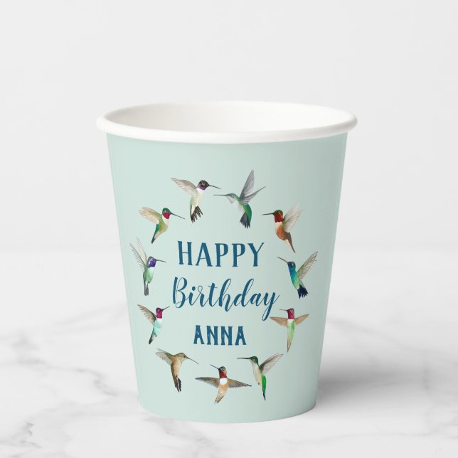 Happy Birthday Hummingbirds Paper Cups (Front)