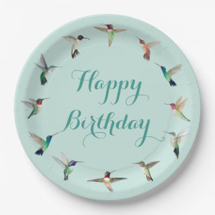 Happy Birthday Hummingbirds Paper Plate