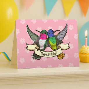 Happy Birthday! Hummingbirds With Ribbon Cartoon Card