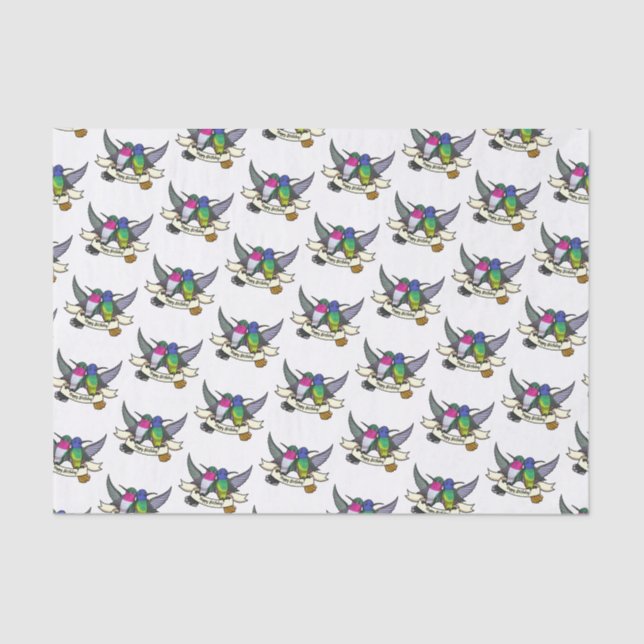 Happy Birthday! Hummingbirds With Ribbon Cartoon Tissue Paper (Front)
