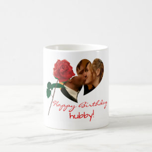 Happy birthday husband red rose text photo mug