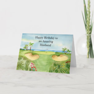Happy Birthday Husband Tropical Golf Course Card