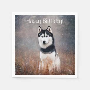 Happy Birthday Husky Napkin