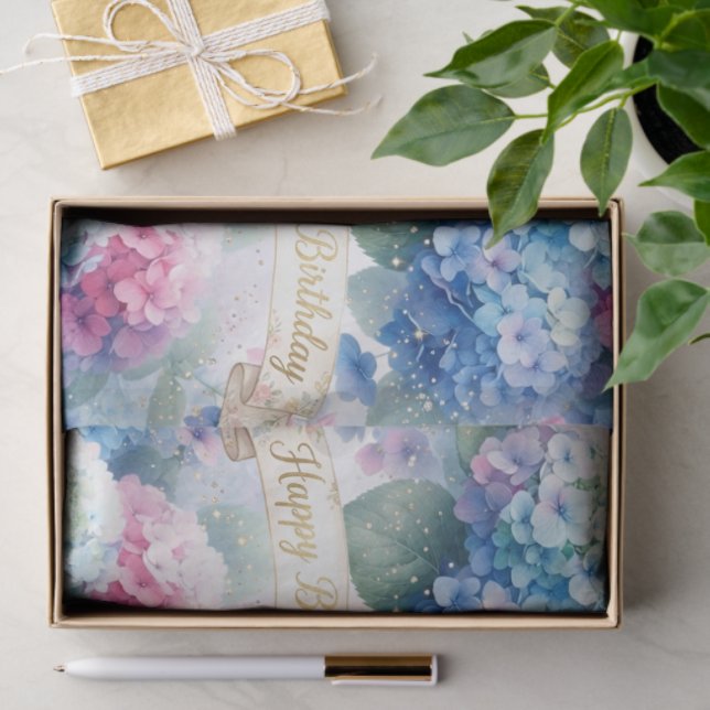 Happy Birthday Hydrangea Floral  Tissue Paper (Gift)
