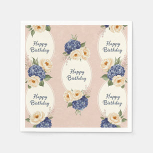Happy Birthday, Hydrangeas and Peonies Napkin