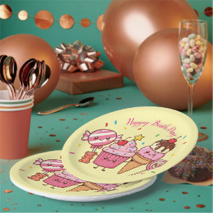 Happy Birthday Ice Cream & Sweets – Fun Cartoon De Paper Plate