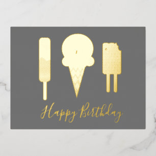 Happy Birthday Icecream Grey Foil Holiday