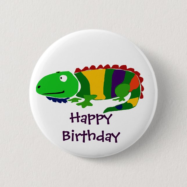 Happy Birthday Iguana Art Button (Front)