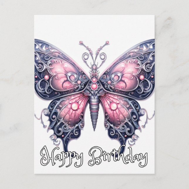 Happy Birthday Imaginative Butterfly Design Postcard (Front)