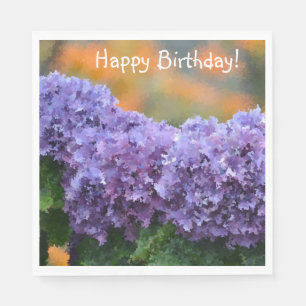 Happy Birthday Impressionistic Purple Hydrangea Napkin