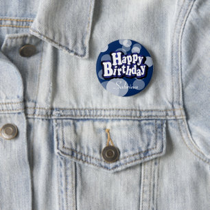 Happy Birthday in Dark Blue Bokeh 6 Cm Round Badge