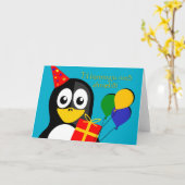 Happy Birthday in Icelandic, Cute Penguin Card (Yellow Flower)