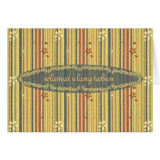 Happy Birthday in Indonesian, Stripes and Flowers Card