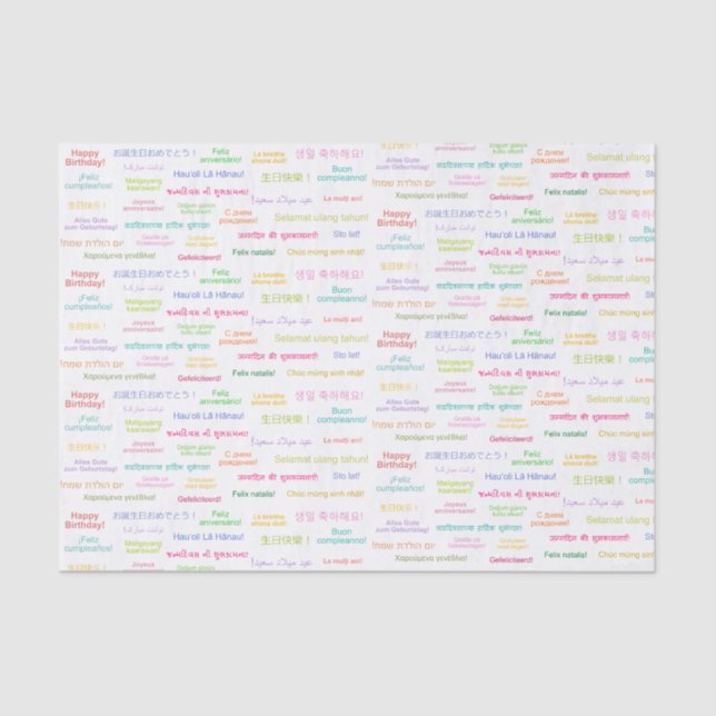 Happy Birthday in Many Different Languages Bday Tissue Paper (Front)