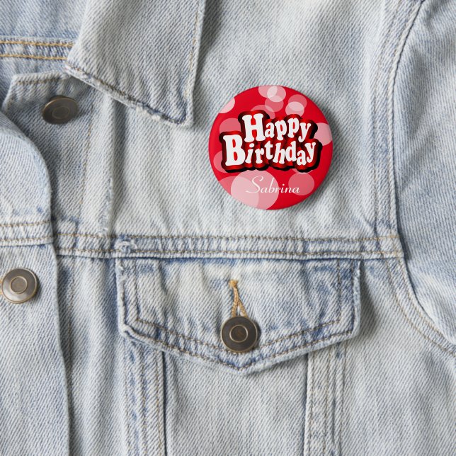 Happy Birthday in Red Bokeh 6 Cm Round Badge (In Situ)