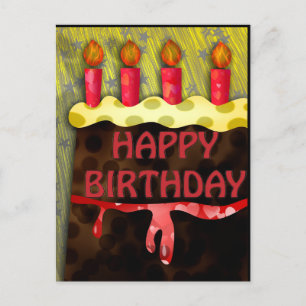 Happy Birthday in Red Cake Candles Postcard