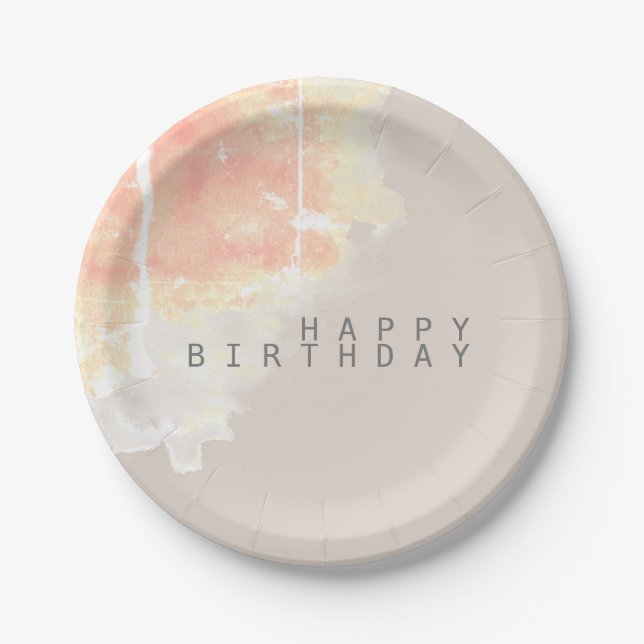 Happy Birthday in Sand Colour Paper Plate (Front)