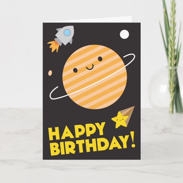 Happy Birthday In Space - Kawaii Planet Card (Front)