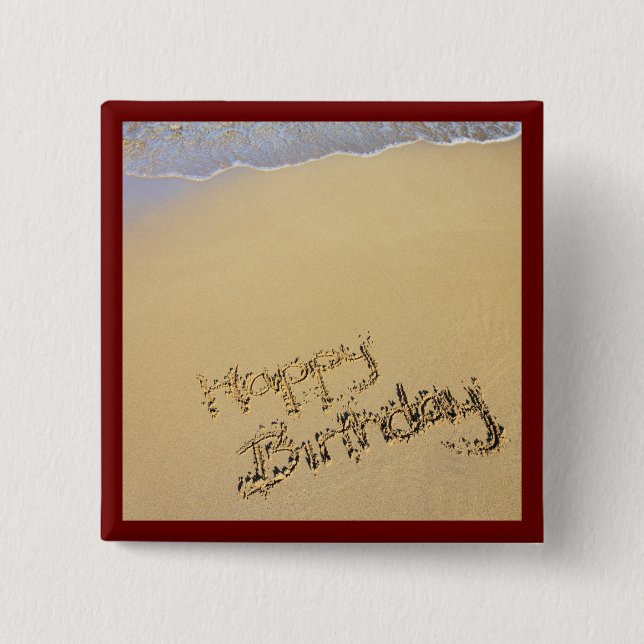 Happy Birthday in the Sand 15 Cm Square Badge (Front)