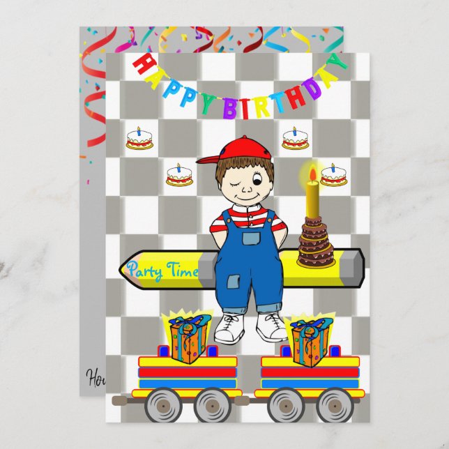 Happy Birthday Invitation Boy Trains (Front/Back)